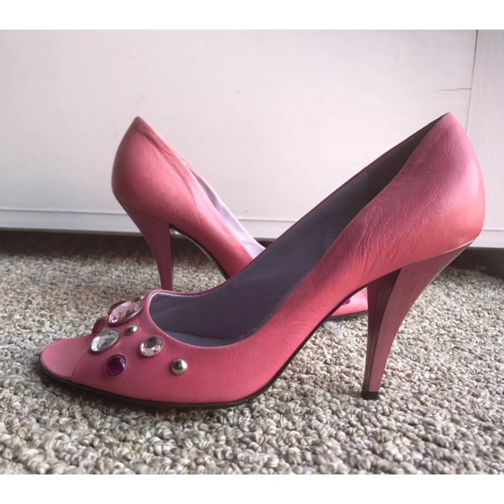Marc Jacobs 8 Leather Gem Peep Toe Pumps Heels